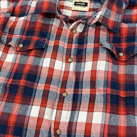 Wrangler BOYS Plaid Flannel Shirt XXL Red & Blue Long Sleeve Casual Button Down - Picture 3 of 4